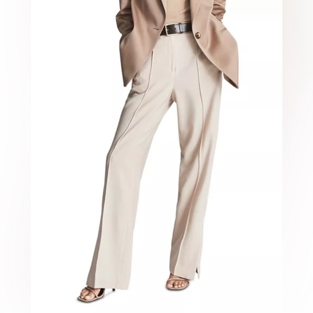 REISS Tia Wool Blend Wide Leg Split Hem Light Pink Trousers Womens Size 8 - Picture 1 of 6